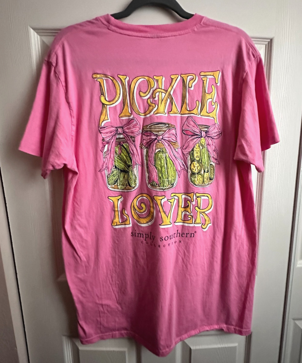 Simply Southern Pickle Lover Pink Short Sleeve Graphic Tshirt Womens Large